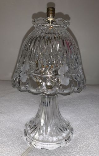 Vintage Crystal Cut Glass Small Boudoir Table Lamp With Matching Shade 10” Tall