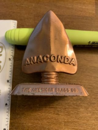 Vintage Anaconda American Brass Co Kenosha Wi Arrowhead Paperweight 3 - 1/2 " Tall