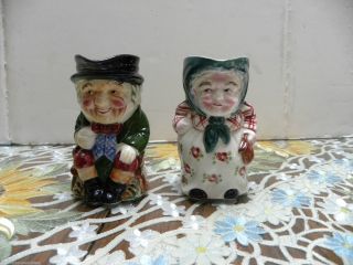 Vintage Old Man And Lady Pitchers Hand Painted