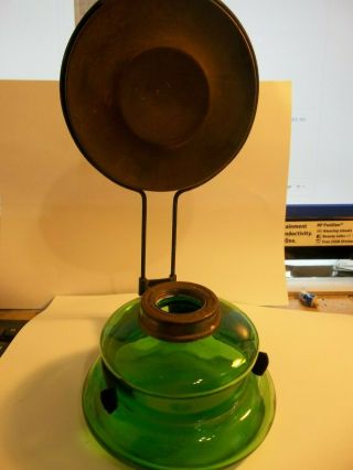 4 1/2 " Inch Green Glass Kerosene Oil Lamp With Metal Reflector