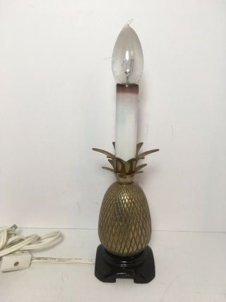 Vintage Brass Pineapple Accent Lamp Wood Base 8” Hospitality Home Decor No Shade
