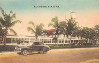 Fl 1940’s Florida Car Naples Hotel At Naples,  Fla - Collier County Hand - Colored