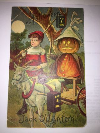 Antique Halloween Postcard Boy Goat Jack O 