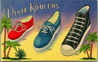 1940s Chicago Adv.  Linen Postcard C.  W.  Marks Shoe Company Dixie Koolers Sneakers