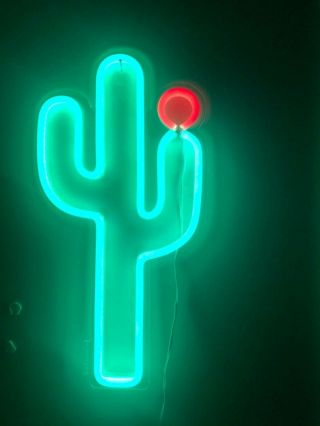 Neon Green Cactus Sign Light Wall Hanging Party Decor Custom Art Home Design