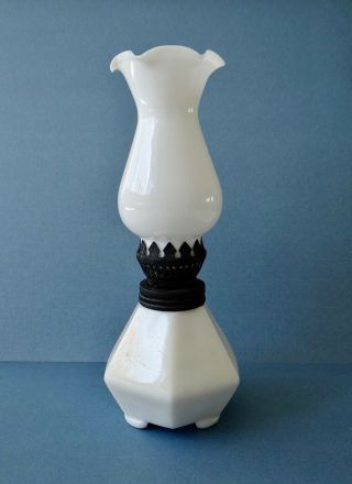 Vintage Milk Glass Kerosene Oil Lamp Hong Kong 7.  5” Tall W/wick Vgc