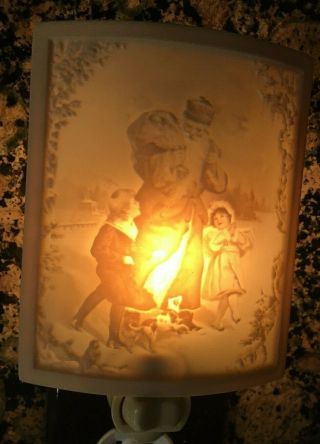 The Porcelain Garden Lithophane Night Light " Old Time Santa "