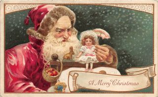 G89/ Santa Claus Christmas Postcard C1910 Aultman Ohio Rabbit Doll 4