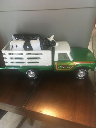 Vintage Nylint Farms Green Pickup Flatbed Truck & Trailer 1970s