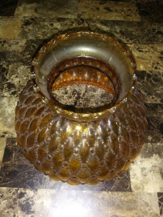 Vintage 6 7/8” Fitter Amber Quilted Glass Hurricane Oil Lamp Shade