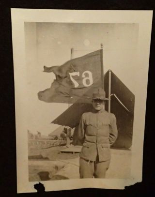 Wwi Us Army Photograph 2.  5 X 3.  5 67th Infantry Brigade Officer With Unit Guidon