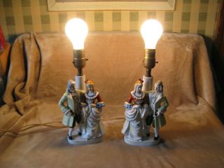 2 Vtg Andrea Sadek Porcelain Victorian Couple Table Boudoir Lamps T - 104ab Read