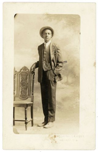 Black African American Man Real Photo Postcard Sumter,  South Carolina Rppc