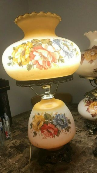 Vintage 3 Way Hand Painted Glass Gone With The Wind Lamp - Hurricane Floral