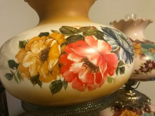 Vintage 3 Way Hand Painted Glass Gone with the Wind Lamp - Hurricane Floral 2
