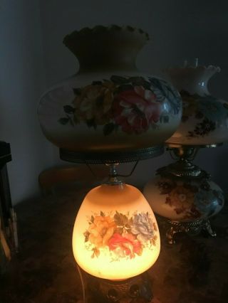Vintage 3 Way Hand Painted Glass Gone with the Wind Lamp - Hurricane Floral 3