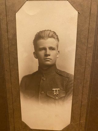 Vintage Wwi U.  S.  Army Photo Portrait Of A Soldier In Covering