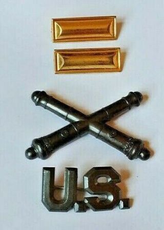 Ww1 Aef Us Army Artillery Officers 2nd Lt Lieutenant Coffin Rank & Collar Pins