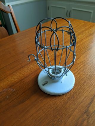 Vintage Industrial Wire Light Bulb Cage With Ceramic Base Made In Usa