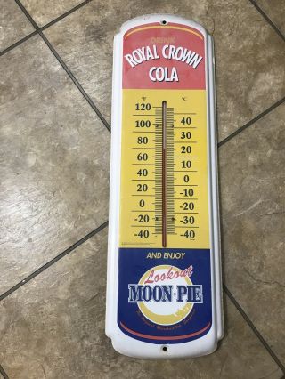 Royal Crown Cola Lookout Moon Pie Thermometer Metal Sign 2003 Rc Dr Pepper 27x8”