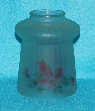 Vintage Frosted Glass Lamp Shade - Reverse Painted Flowers Floral