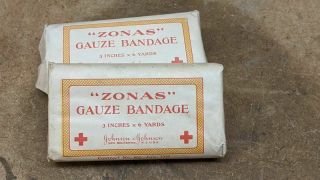 Wwi Military Medic Zonas Gauze Bandage Dated 1918 Johnson & Johnson