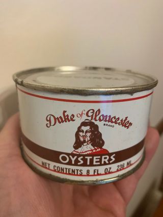 Vintage Duke Of Gloucester Oyster Tin Can Half Pint 8 Oz.  Owens & Blake Hayes Va