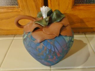 Hand Painted Terra Cotta Oil Lamp Kentucky Crafted Unique