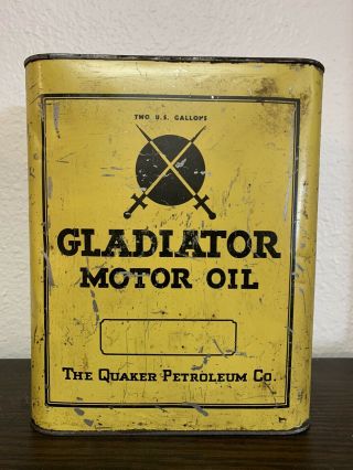 2 Gallon Gladiator Motor Oil Tin The Quaker Petroleum Company