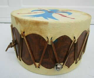 Vintage Native American Indian Souvenir Drum Tom - Tom,  Deer / Goat Hide,  8 " Diam