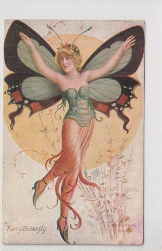 Vintage Postcard Artist E.  D.  Declosey " Fairy Butterfly Series 1900s