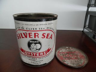 Vintage Silver Sea Oyster Tin Can 1 Gallon With Lid White Stone,  Va