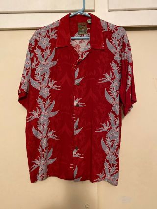 Vintage Red O’neil Hawaiian Aloha Shirt Coconut Buttons,  Plumeria Hibiscus,  Med