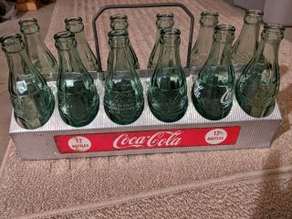 1950s Coca - Cola Aluminum 12 Pack Bottle Carrier With Bottles