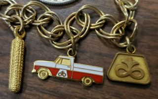 Old Pioneer Seed Corn Gold Filled Enamel Charm Bracelet Pick Up Truck Ear Logo