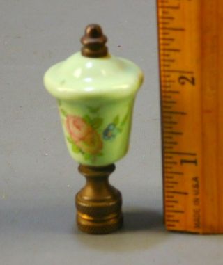 Vintage Green Porcelain Applied Floral Decoration Brass Lamp Finial