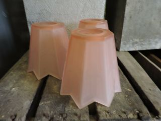 3 Vintage Glass Lamp/light Votive Shade,  Frosted Pink Depression