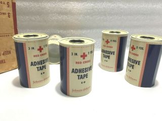 5 Metal Cans Of Vintage Red Cross Zo Adhesive Tape,  Johnson & Johnson,  Nos