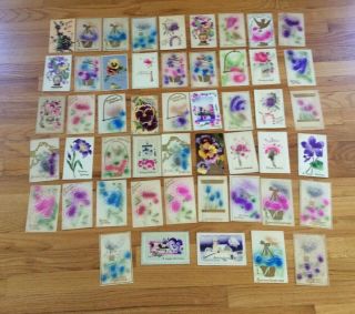 50 Vintage Birthday Post Cards Early 1900s Flowers Puffy Pastels Birds 7