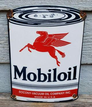 Vintage Old 1947 Mobiloil Aero Motor Oil Can Porcelain Gas Station Sign