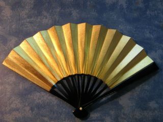 Vintage Small Japanese Bamboo Frame Folding Fan Gold And Silver Sensu Paper