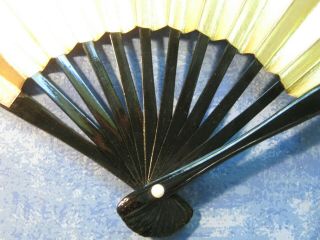 VINTAGE SMALL JAPANESE BAMBOO FRAME FOLDING FAN Gold and Silver Sensu Paper 3
