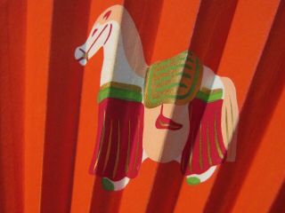 VINTAGE SMALL JAPANESE BAMBOO FRAME FOLDING FAN Horse Zodiac Design Sensu Paper 2