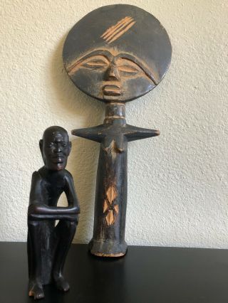 13” Ghana Asante Wood Carved Fertility Doll & 6” Masai Elder Statue/african Art