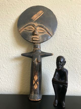 13” Ghana Asante Wood Carved Fertility Doll & 6” Masai elder Statue/African Art 2