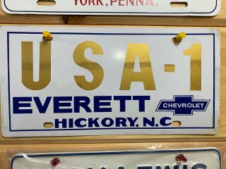 Vintage Chevrolet U - S - A - 1 Everett Hickory Nc Dealer Booster License Plate Usa1