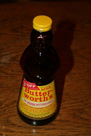 Vintage Mrs Butterworth’s Glass Syrup Bottle 12 Fl Oz With Metal Cap And Label