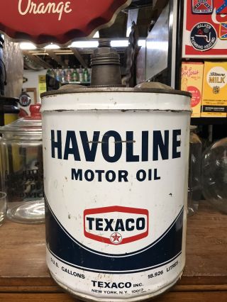 Vintage Texaco Havoline 5 Gallon Oil Can Sign Standard Esso Shell Sinclair Mobil