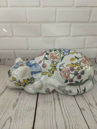 Vintage Chinese Famille Rose Hand Painted Floral Sleeping Cat 4t X 10l