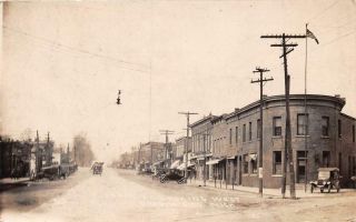 Rppc Brown City Mi 1925 View Of Main Business District With Old Cars Of Era 551